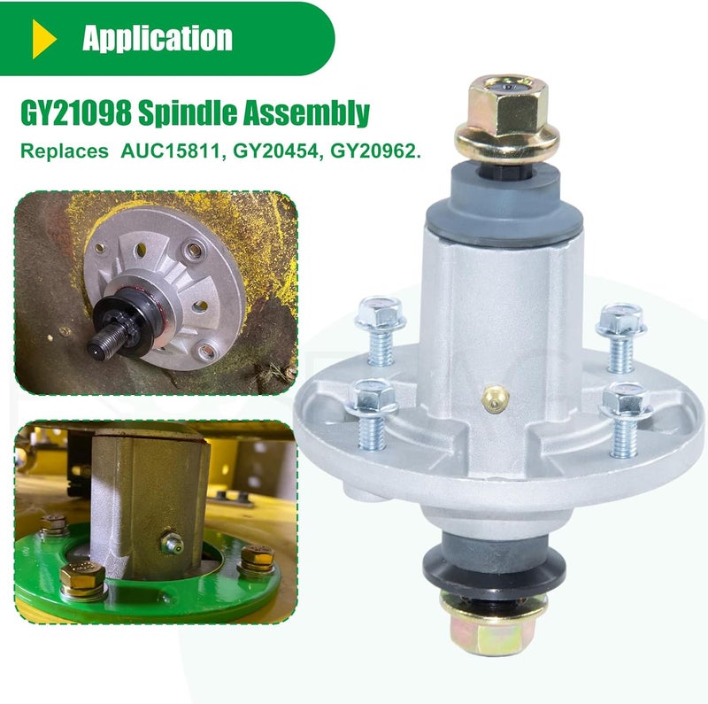 POSFLAG 2 Pack GY21098 Spindle Assembly Pre-Greased with GX20367 Spindle Pulley Replaces AUC15811 Spindle, GY20454, GY20962, UC23728 for John Deere D125 D130 D110 E100 E130 LA115 LA105 D105 Decks - Image 5